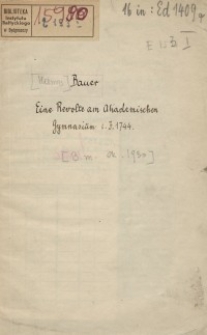 Eine Revolte am akademischen Gymnasium i. J. 1744