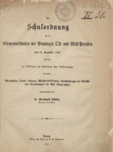 Die Schulordnung für die Elementarschulen der Provinzen Ost- und West-Preußen