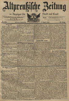 Altpreussische Zeitung, Nr. 184 Donnerstag 8 August 1895, 47. Jahrgang