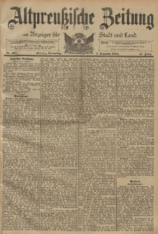 Altpreussische Zeitung, Nr. 285 Donnerstag 5 Dezember 1895, 47. Jahrgang