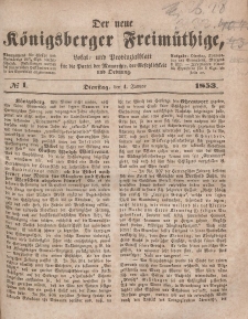 Der neue Königsberger Freimüthige, Nr. 1 Dienstag, 4 Januar 1853