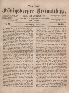 Der neue Königsberger Freimüthige, Nr. 2 Donnerstag, 6 Januar 1853