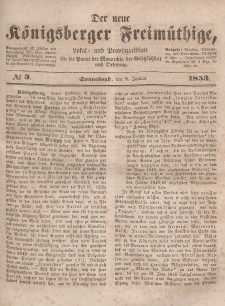 Der neue Königsberger Freimüthige, Nr. 3 Sonnabend, 8 Januar 1853