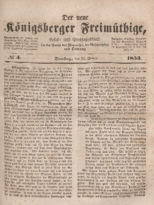 Der neue Königsberger Freimüthige, Nr. 4 Dienstag, 11 Januar 1853