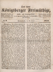 Der neue Königsberger Freimüthige, Nr. 9 Sonnabend, 22 Januar 1853