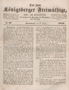 Der neue Königsberger Freimüthige, Nr. 12 Sonnabend, 29 Januar 1853