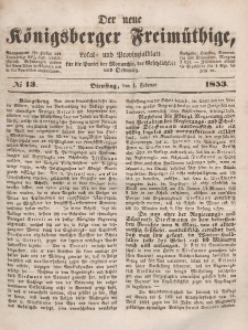 Der neue Königsberger Freimüthige, Nr. 13 Dienstag, 1 Februar 1853