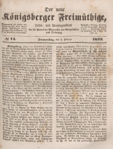 Der neue Königsberger Freimüthige, Nr. 14 Donnerstag, 3 Februar 1853