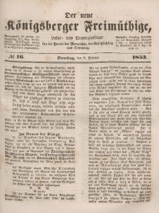 Der neue Königsberger Freimüthige, Nr. 16 Dienstag, 8 Februar 1853