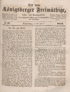 Der neue Königsberger Freimüthige, Nr. 17 Donnerstag, 10 Februar 1853