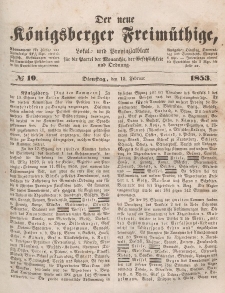 Der neue Königsberger Freimüthige, Nr. 19 Dienstag, 15 Februar 1853