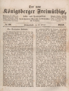 Der neue Königsberger Freimüthige, Nr. 21 Sonnabend, 19 Februar 1853