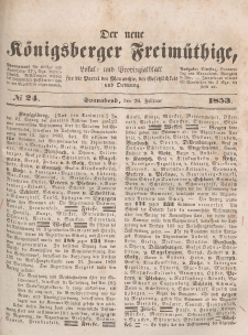 Der neue K&ouml;nigsberger Freim&uuml;thige, Nr. 24 Sonnabend, 26 Februar 1853