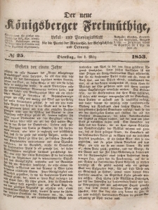 Der neue Königsberger Freimüthige, Nr. 25 Dienstag, 1 März 1853