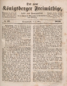 Der neue Königsberger Freimüthige, Nr. 27 Sonnabend, 5 März 1853