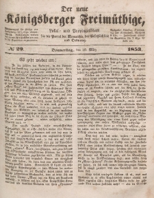 Der neue Königsberger Freimüthige, Nr. 29 Donnerstag, 10 März 1853