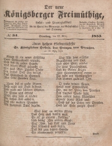 Der neue Königsberger Freimüthige, Nr. 34 Dienstag, 22 März 1853