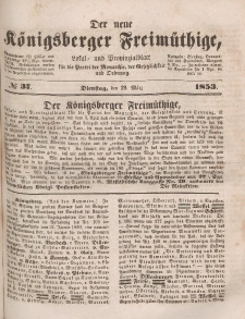 Der neue Königsberger Freimüthige, Nr. 37 Dienstag, 29 März 1853