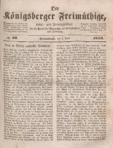 Der Königsberger Freimüthige, Nr. 39 Sonnabend, 2 April 1853