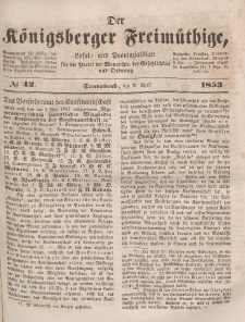 Der Königsberger Freimüthige, Nr. 42 Sonnabend, 9 April 1853