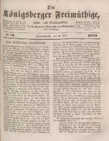 Der Königsberger Freimüthige, Nr. 51 Sonnabend, 30 April 1853