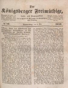 Der Königsberger Freimüthige, Nr. 53 Donnerstag, 5 Mai 1853