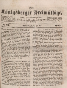 Der Königsberger Freimüthige, Nr. 60 Sonnabend, 21 Mai 1853
