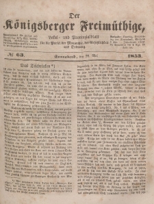 Der Königsberger Freimüthige, Nr. 63 Sonnabend, 28 Mai 1853