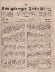 Der Königsberger Freimüthige, Nr. 64 Dienstag, 31 Mai 1853