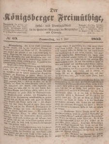 Der Königsberger Freimüthige, Nr. 65 Donnerstag, 2 Juni 1853
