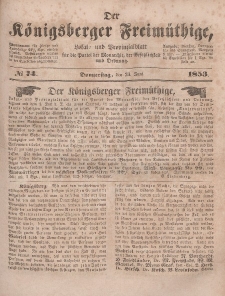Der Königsberger Freimüthige, Nr. 74 Donnerstag, 23 Juni 1853