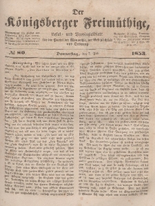 Der Königsberger Freimüthige, Nr. 80 Donnerstag, 7 Juli 1853