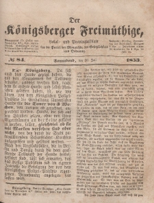 Der Königsberger Freimüthige, Nr. 84 Sonnabend, 16 Juli 1853