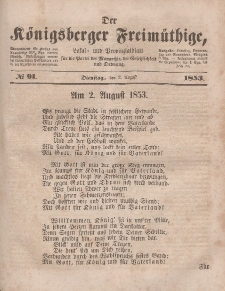 Der Königsberger Freimüthige, Nr. 91 Dienstag, 2 August 1853