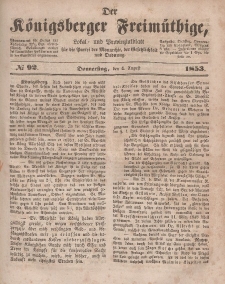 Der Königsberger Freimüthige, Nr. 92 Donnerstag, 4 August 1853