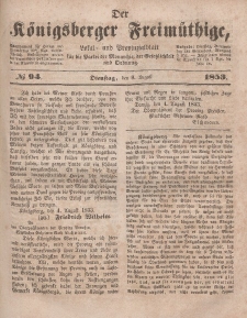 Der Königsberger Freimüthige, Nr. 94 Dienstag, 9 August 1853