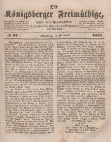 Der Königsberger Freimüthige, Nr. 97 Dienstag, 16 August 1853