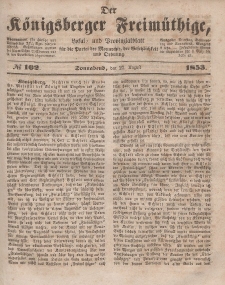 Der Königsberger Freimüthige, Nr. 102 Sonnabend, 27 August 1853