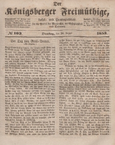 Der Königsberger Freimüthige, Nr. 103 Dienstag, 30 August 1853