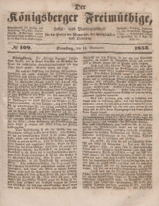 Der Königsberger Freimüthige, Nr. 109 Dienstag, 13 September 1853