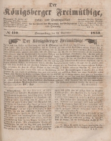 Der Königsberger Freimüthige, Nr. 110 Donnerstag, 15 September 1853