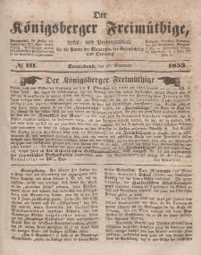 Der Königsberger Freimüthige, Nr. 111 Sonnabend, 17 September 1853
