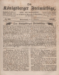 Der Königsberger Freimüthige, Nr. 111 Sonnabend, 17 September 1853