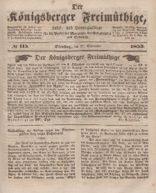 Der Königsberger Freimüthige, Nr. 115 Dienstag, 27 September 1853