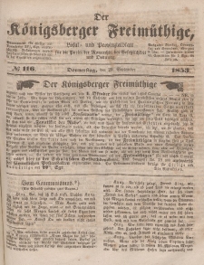 Der Königsberger Freimüthige, Nr. 116 Donnerstag, 29 September 1853