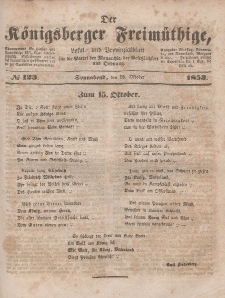 Der Königsberger Freimüthige, Nr. 123 Sonnabend, 15 Oktober 1853