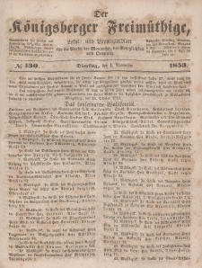 Der Königsberger Freimüthige, Nr. 130 Dienstag, 1 November 1853