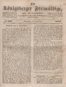 Der Königsberger Freimüthige, Nr. 133 Dienstag, 8 November 1853