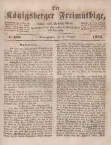 Der Königsberger Freimüthige, Nr. 138 Sonnabend, 19 November 1853