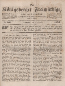 Der Königsberger Freimüthige, Nr. 139 Dienstag, 22 November 1853